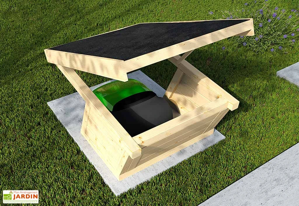 Abri Pour Robot Tondeuse En Bois D’Épicéa Brut Toit Relevable – Image 2