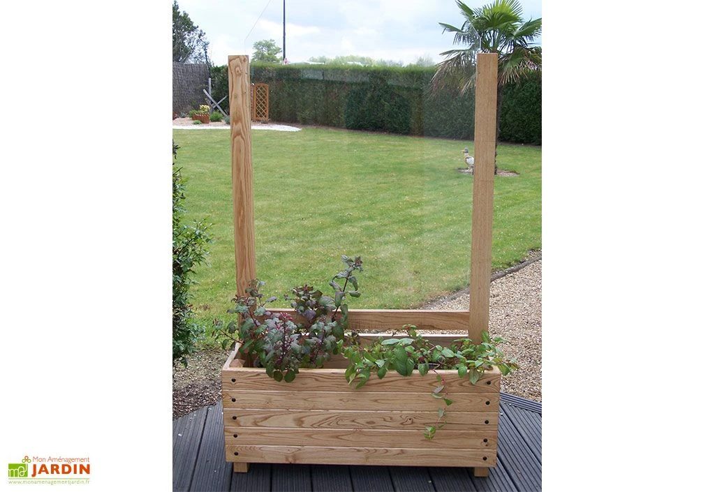 Bac à Fleurs Avec Treillis En Bois De Châtaignier Lasuré – Brise Vent