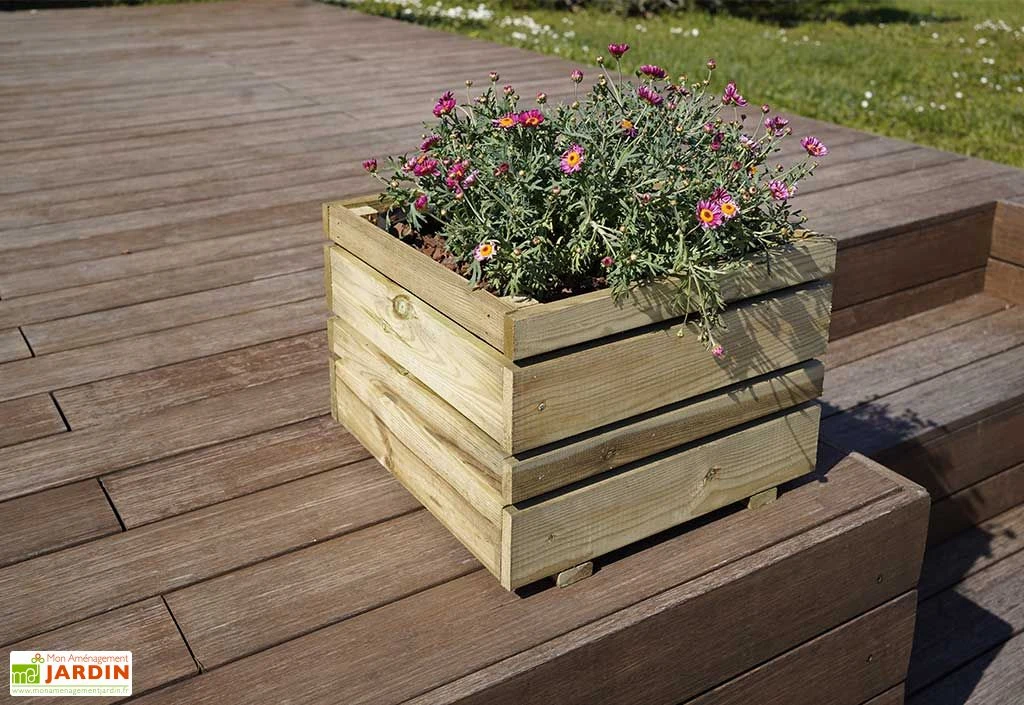 Bac à Fleurs Carré En Bois Traité Oslo - 38 Litres – Image 2