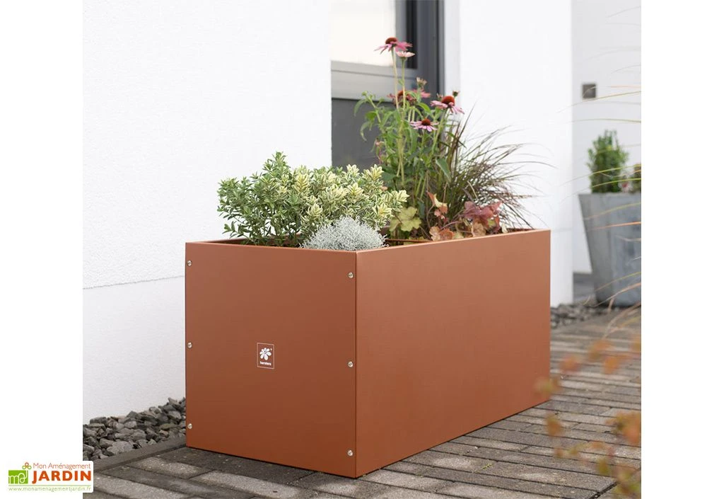 Jardinière Rectangulaire En Métal Thermolaqué Couleur Rouille – Image 2
